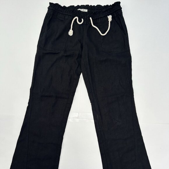 Roxy Oceanside Beach Pant Linen Blend Black Lounge Pants Womens Size Small Flowy - Picture 3 of 13